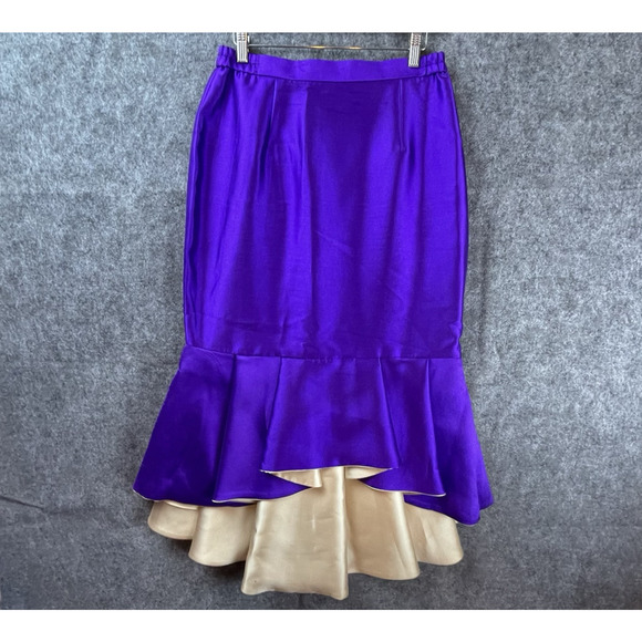 Tally Taylor Skirt Suit Womens 8 Purple Gold Ruffle Bold MOB Special Occassion - Picture 4 of 7